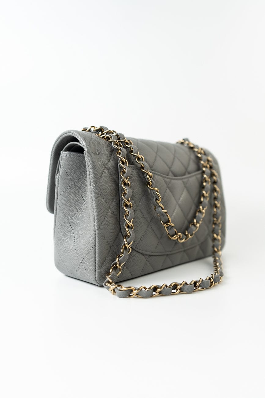 22B Grey Caviar Quilted Classic Flap Small Light Gold Hardware