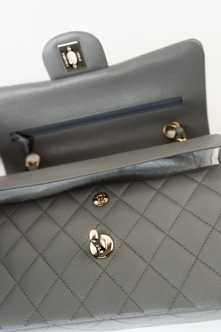 22B Grey Caviar Quilted Classic Flap Small Light Gold Hardware