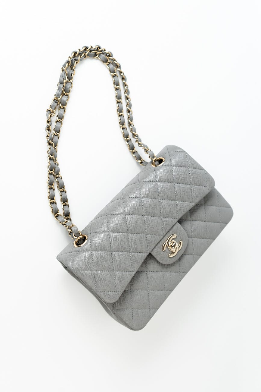 22B Grey Caviar Quilted Classic Flap Small Light Gold Hardware