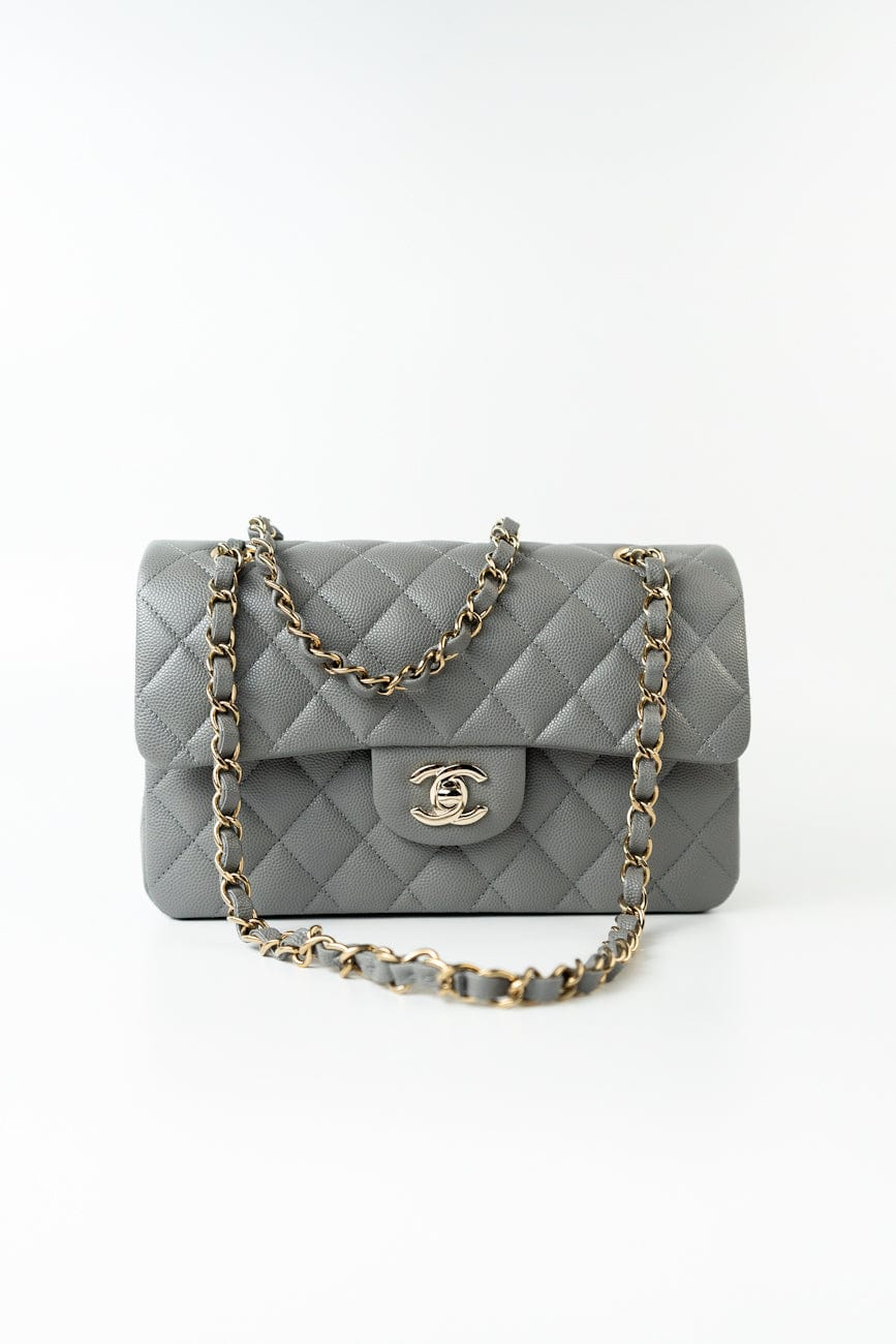 22B Grey Caviar Quilted Classic Flap Small Light Gold Hardware