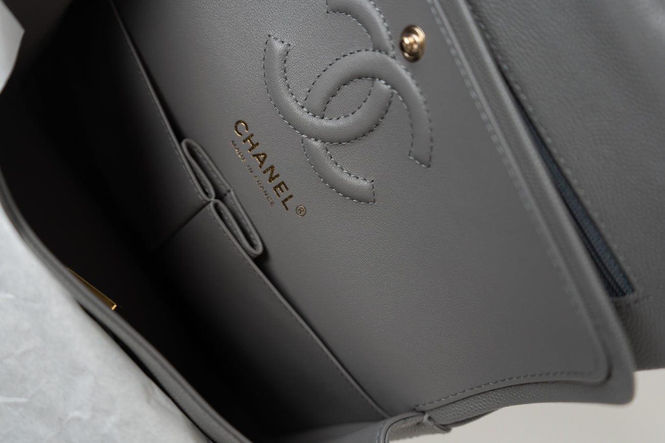 22B Grey Caviar Quilted Classic Flap Small Light Gold Hardware