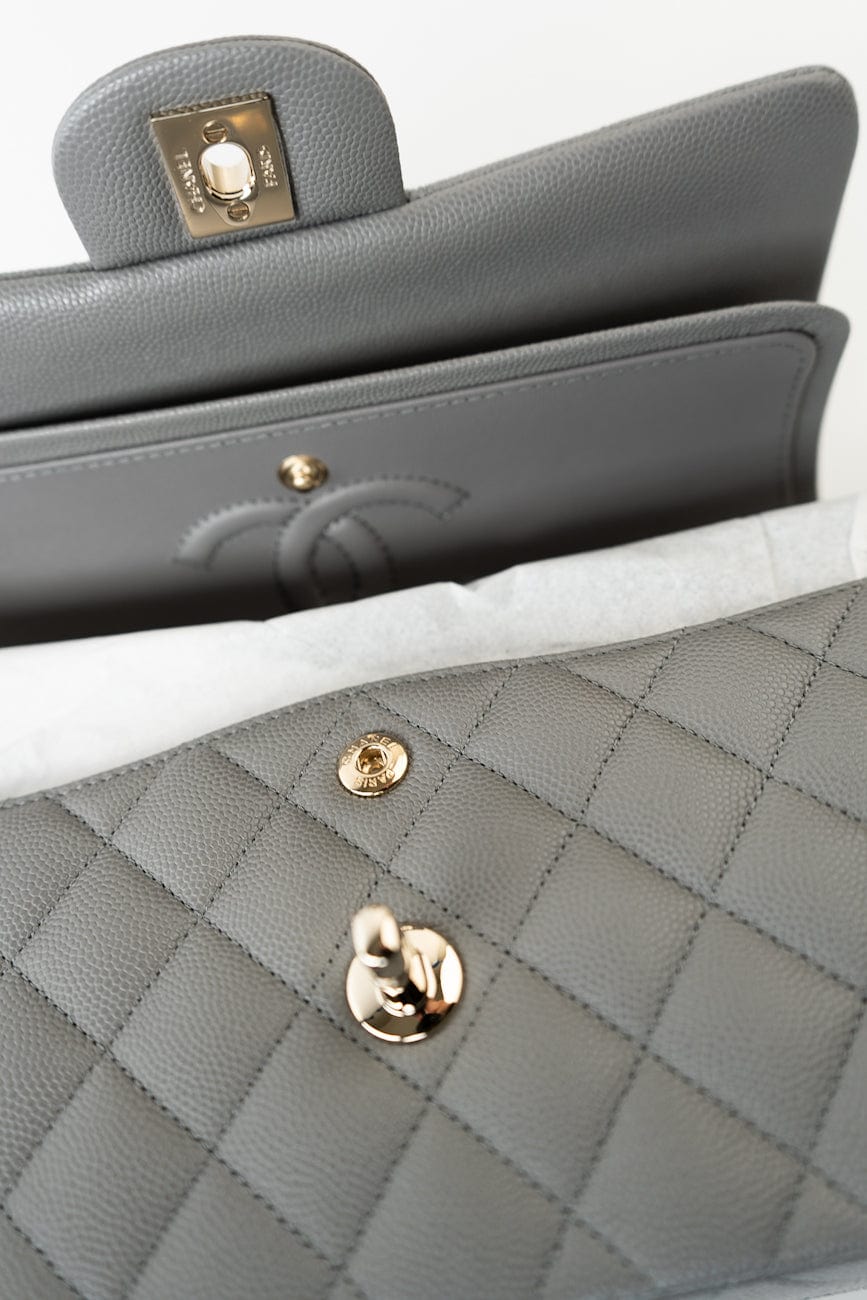 22B Grey Caviar Quilted Classic Flap Small Light Gold Hardware