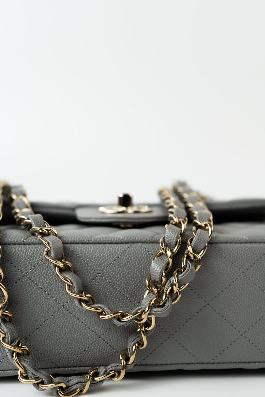 22B Grey Caviar Quilted Classic Flap Small Light Gold Hardware