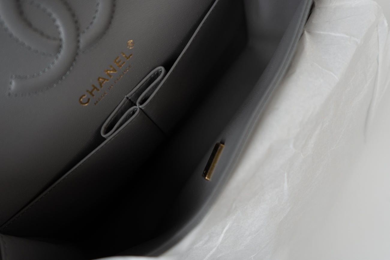 22B Grey Caviar Quilted Classic Flap Small Light Gold Hardware