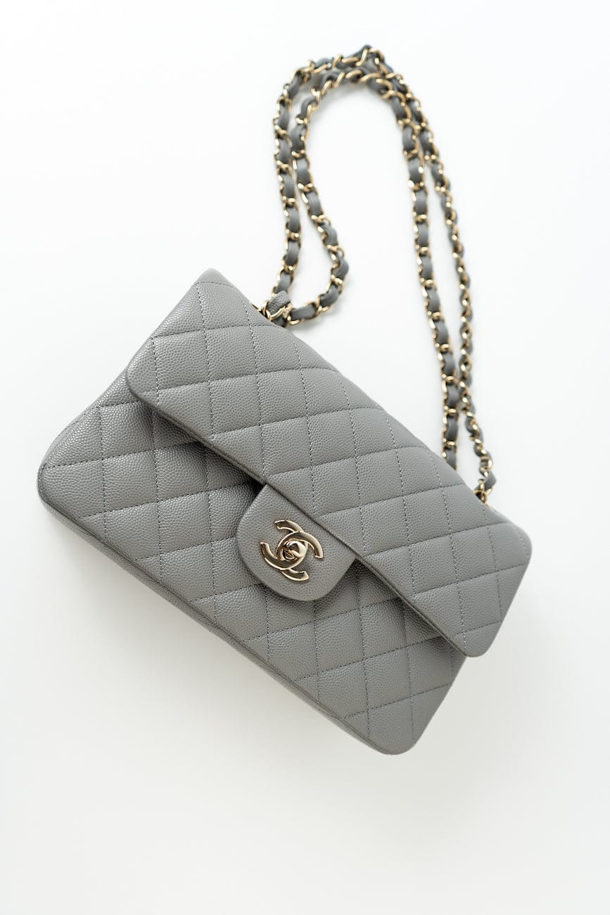 22B Grey Caviar Quilted Classic Flap Small Light Gold Hardware