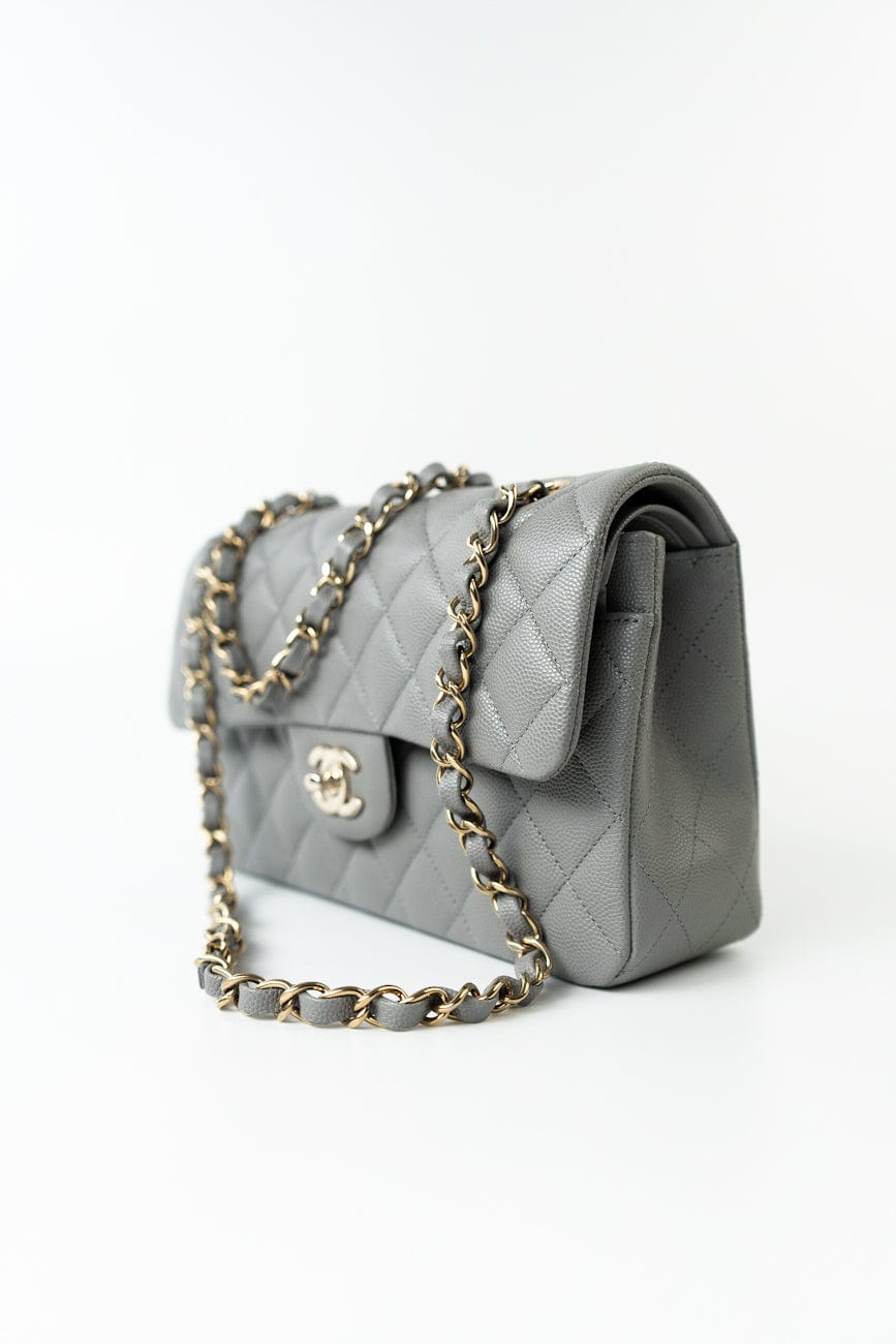 22B Grey Caviar Quilted Classic Flap Small Light Gold Hardware