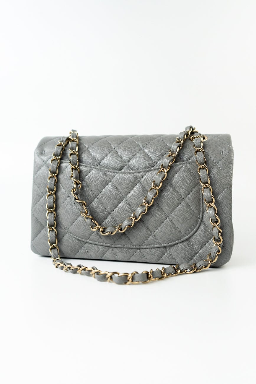 22B Grey Caviar Quilted Classic Flap Small Light Gold Hardware