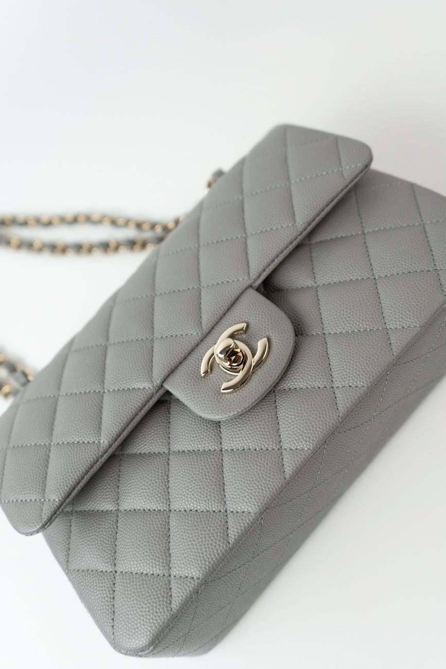 22B Grey Caviar Quilted Classic Flap Small Light Gold Hardware