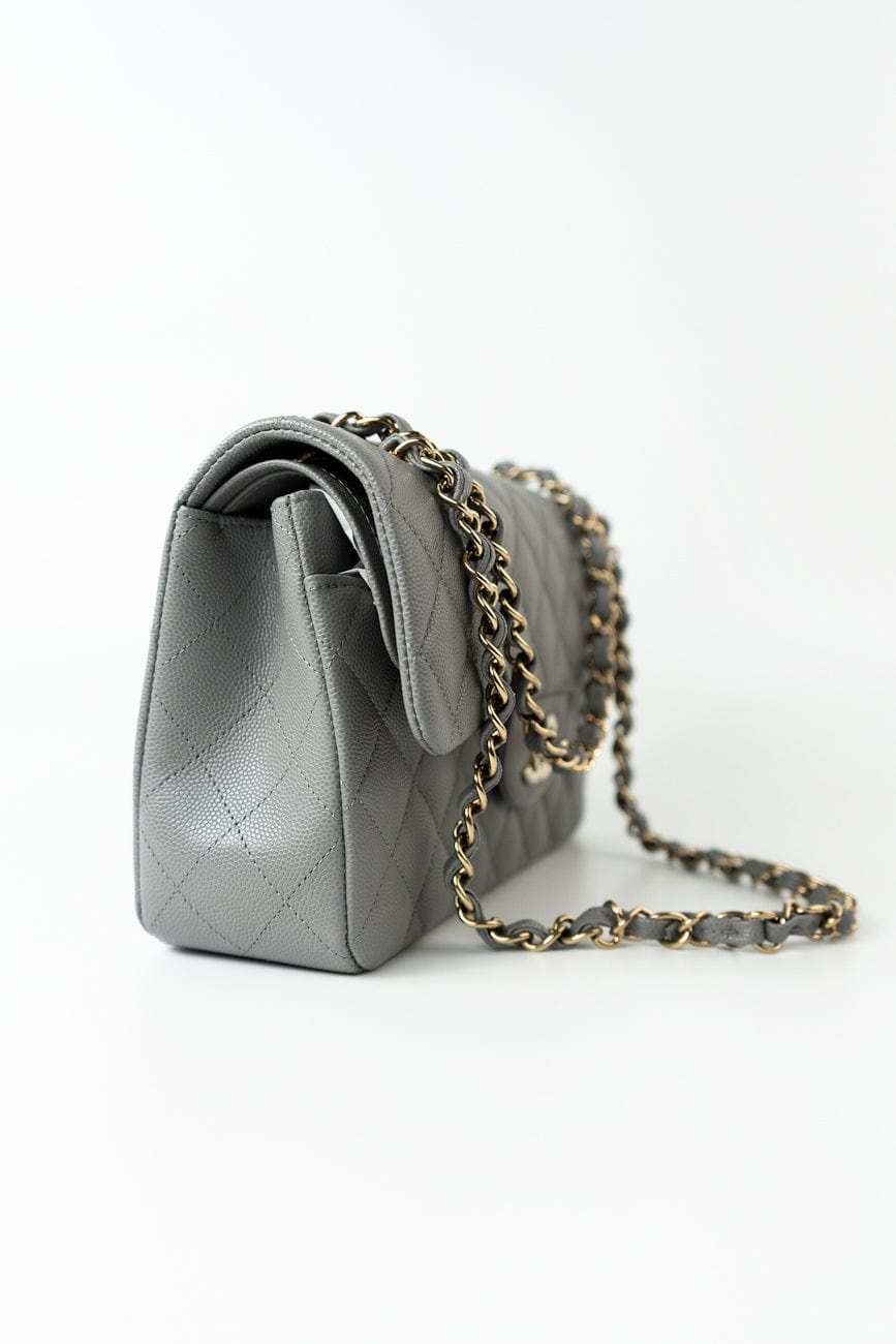 22B Grey Caviar Quilted Classic Flap Small Light Gold Hardware
