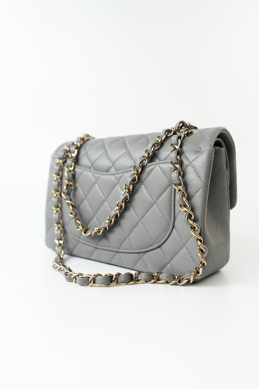 22B Grey Caviar Quilted Classic Flap Small Light Gold Hardware
