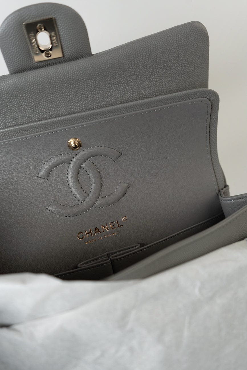 22B Grey Caviar Quilted Classic Flap Small Light Gold Hardware