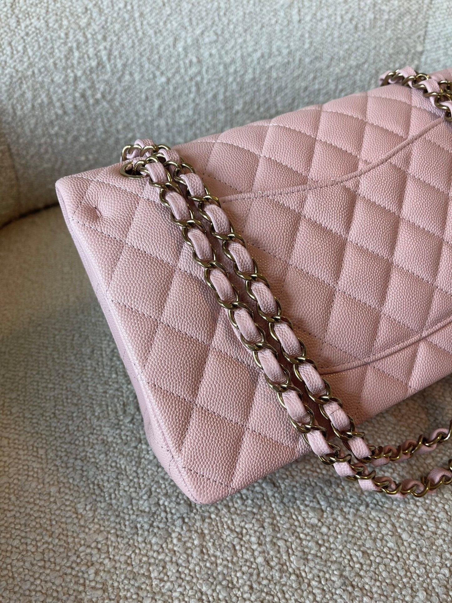 22B Rose Claire/ light pink Caviar Quilted Classic Double Flap Medium Light Gold Hardware