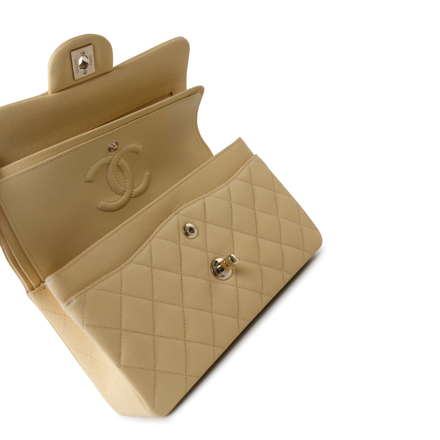 22B Yellow Caviar Quilted Classic Flap Small Light Gold Hardware