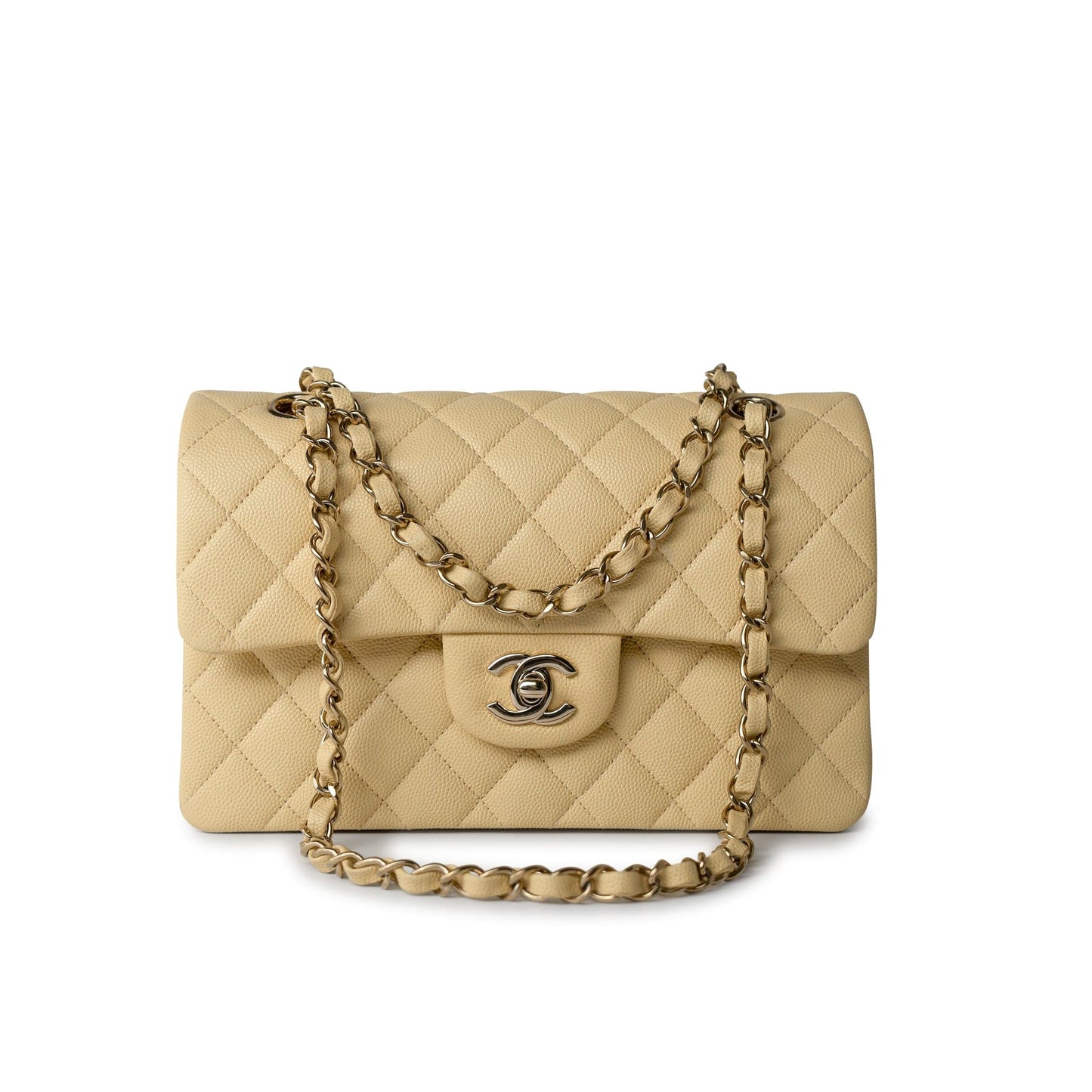 22B Yellow Caviar Quilted Classic Flap Small Light Gold Hardware