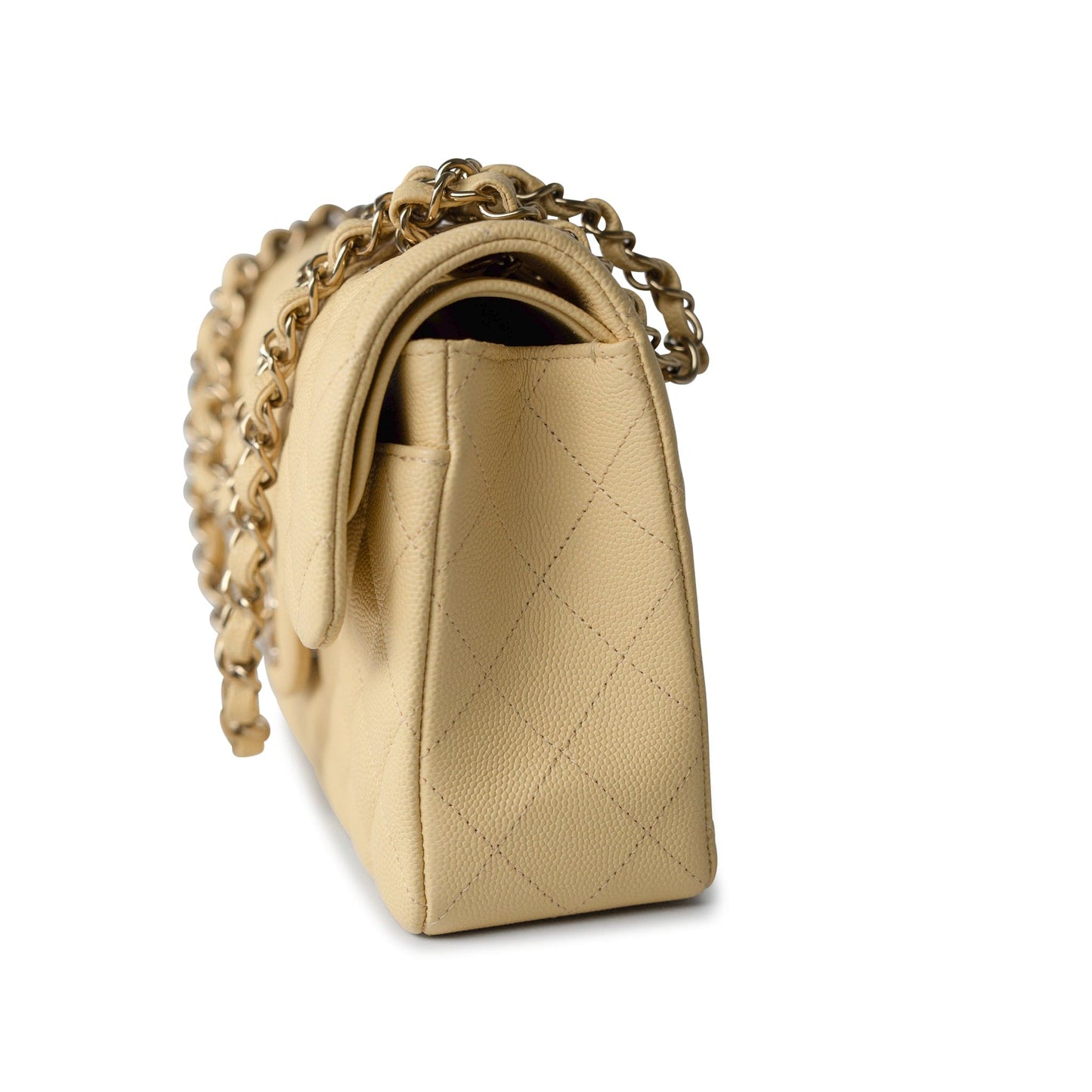 22B Yellow Caviar Quilted Classic Flap Small Light Gold Hardware