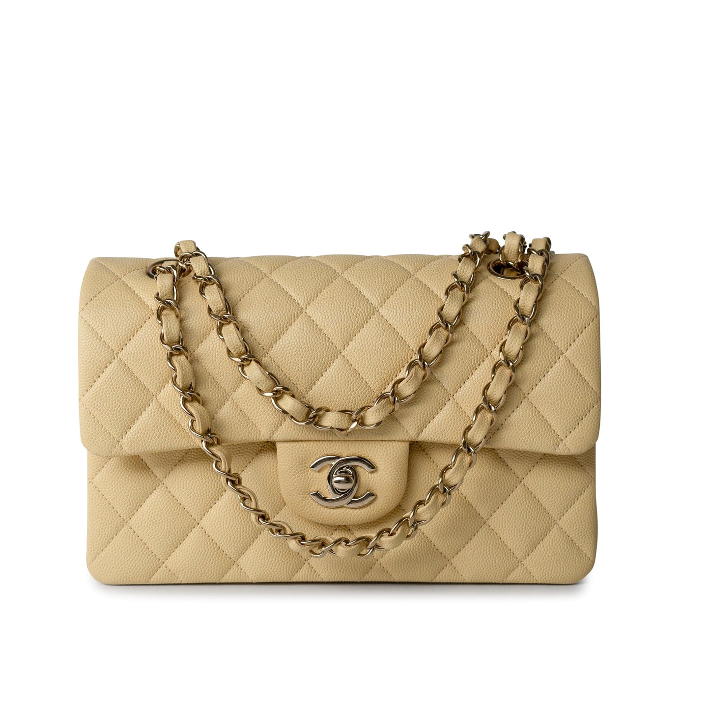 22B Yellow Caviar Quilted Classic Flap Small Light Gold Hardware