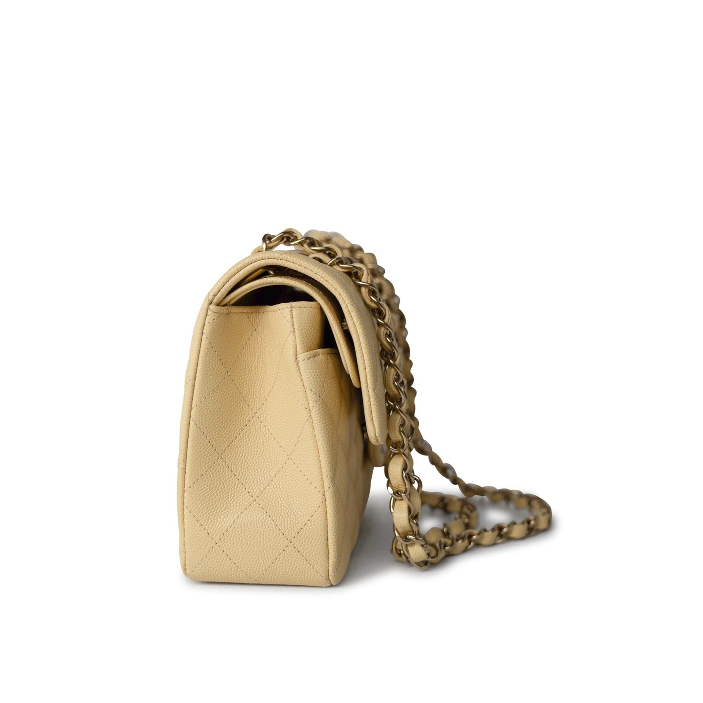 22B Yellow Caviar Quilted Classic Flap Small Light Gold Hardware