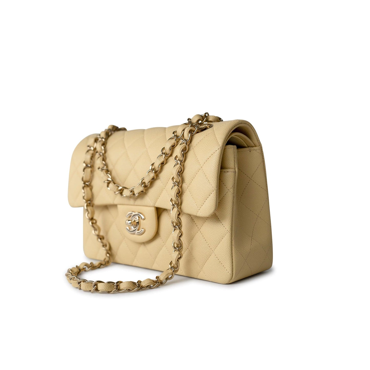 22B Yellow Caviar Quilted Classic Flap Small Light Gold Hardware