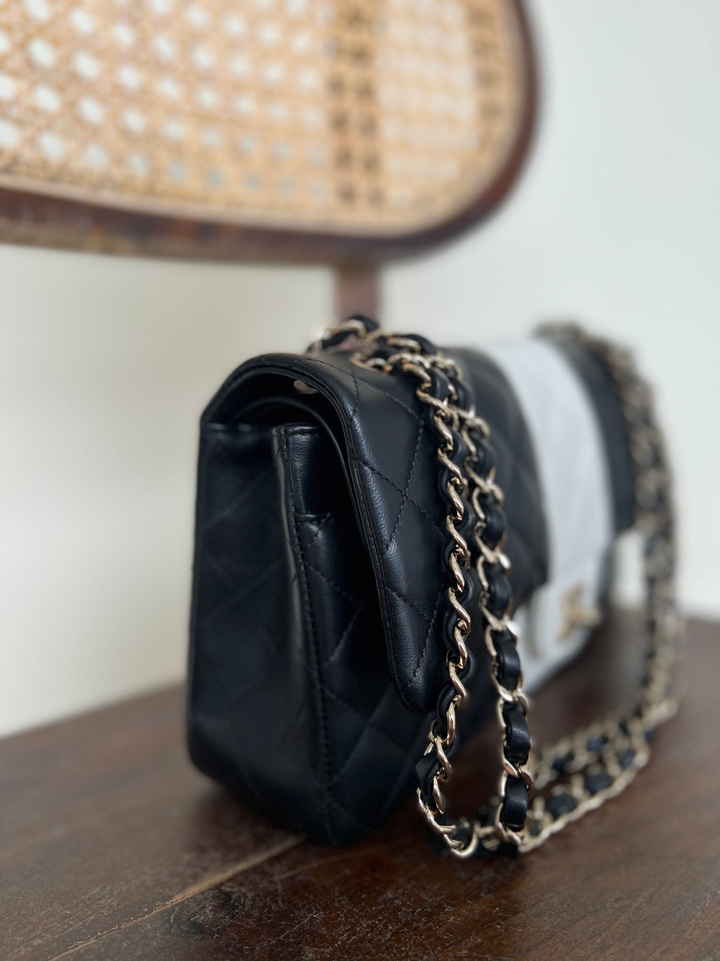 22C B&W Lambskin Quilted Classic Flap Medium LGHW