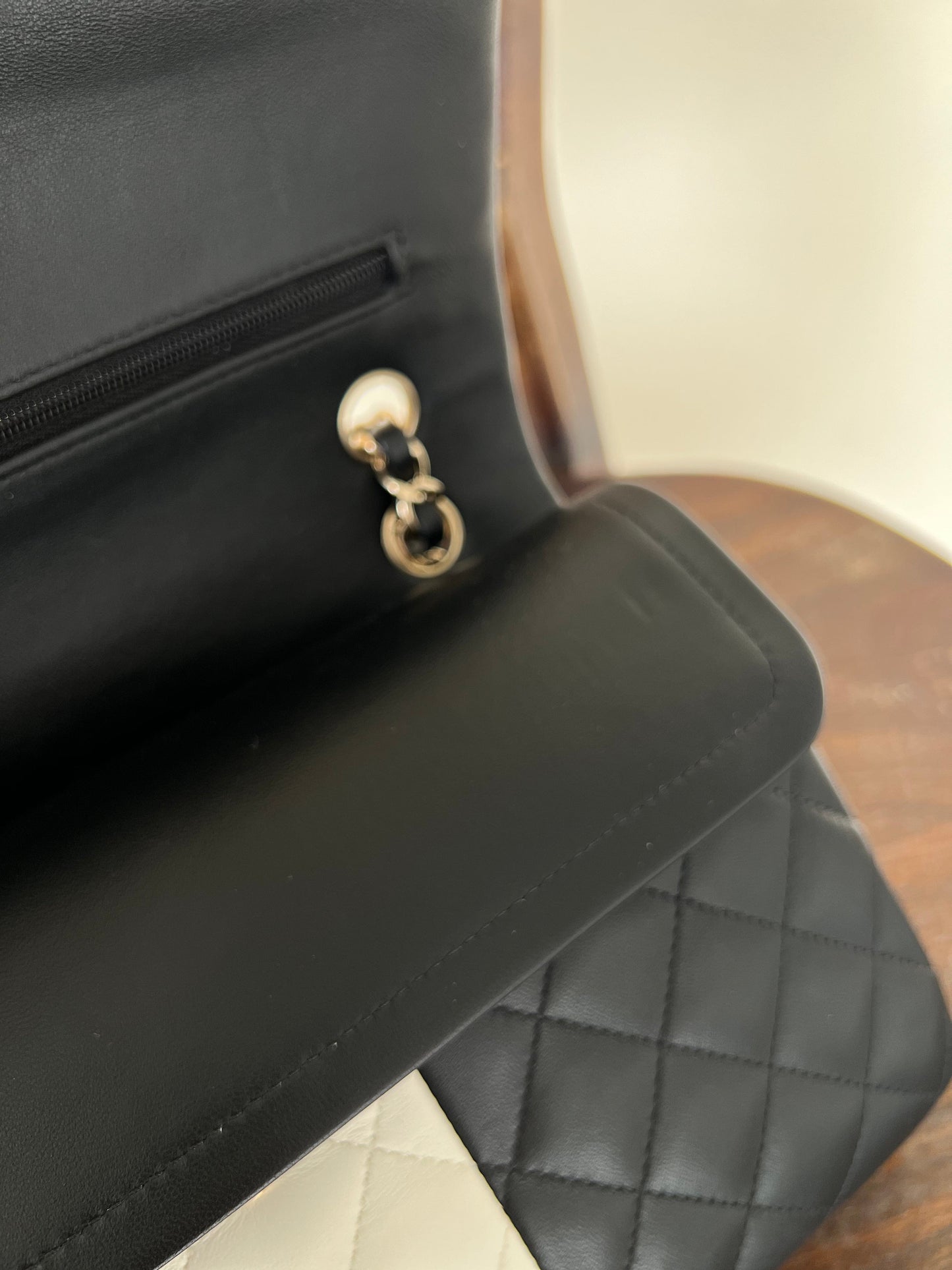 22C B&W Lambskin Quilted Classic Flap Medium LGHW