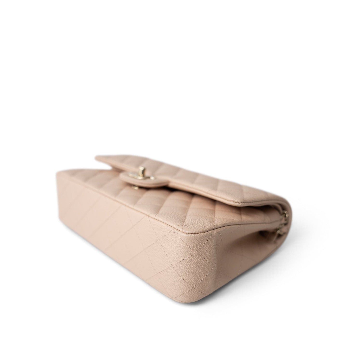 22C Beige Caviar Quilted Medium Classic Flap Light Gold Hardware