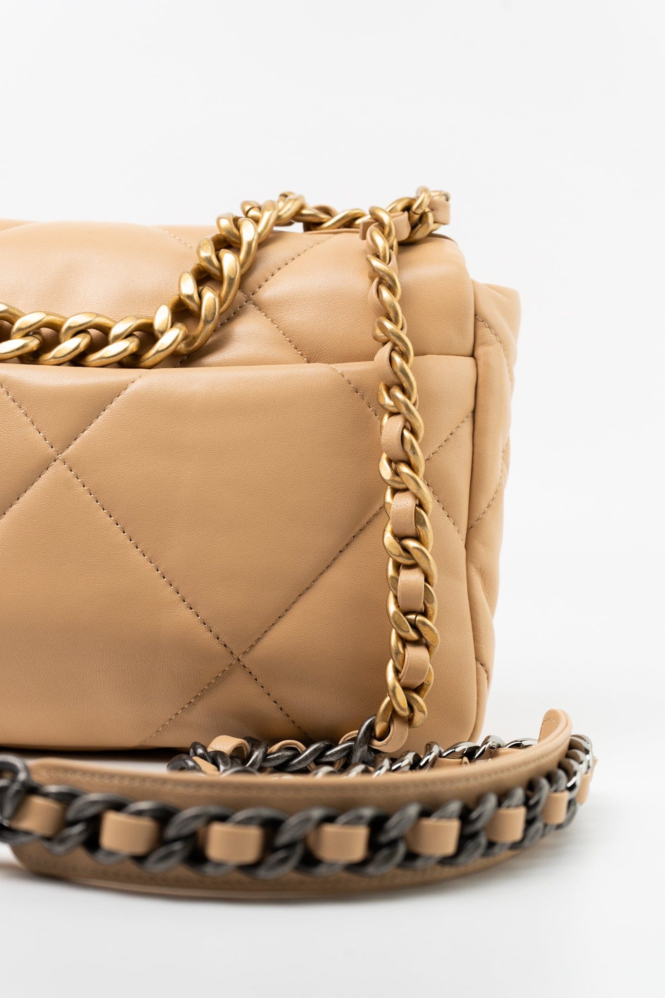 22C Beige Lambskin Quilted 19 Flap Small Mixed Hardware