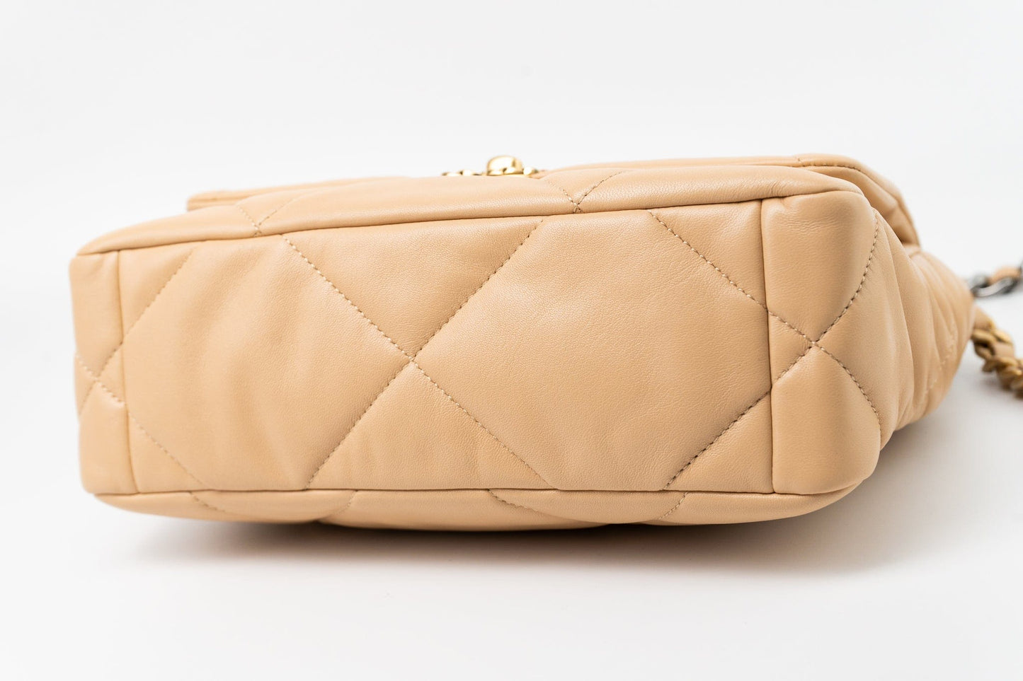 22C Beige Lambskin Quilted 19 Flap Small Mixed Hardware