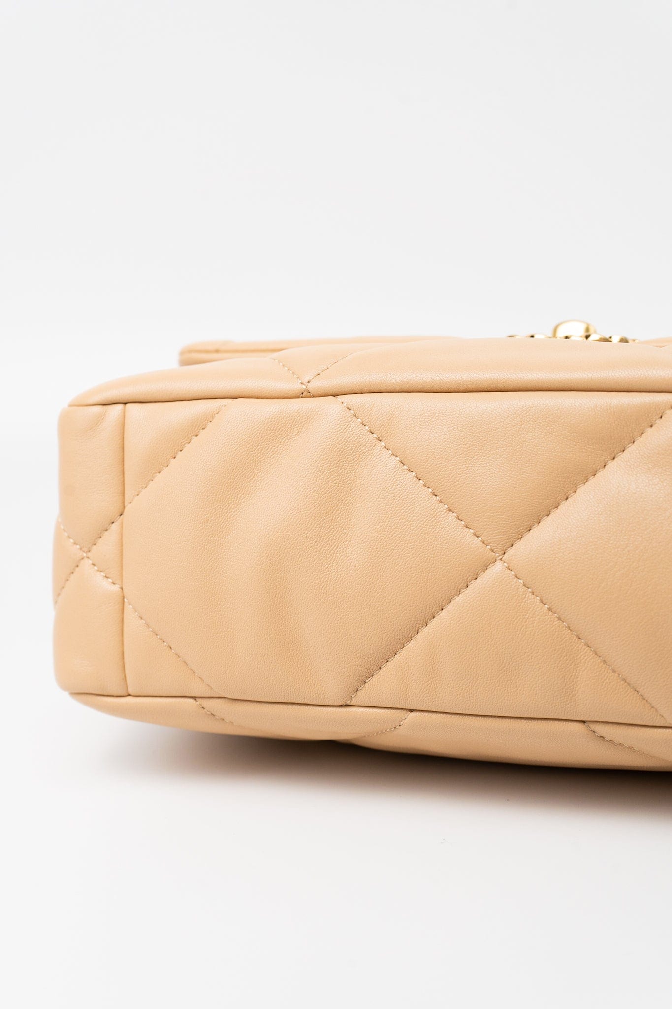 22C Beige Lambskin Quilted 19 Flap Small Mixed Hardware