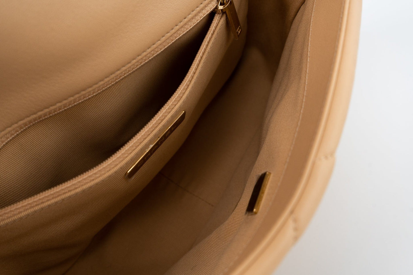 22C Beige Lambskin Quilted 19 Flap Small Mixed Hardware