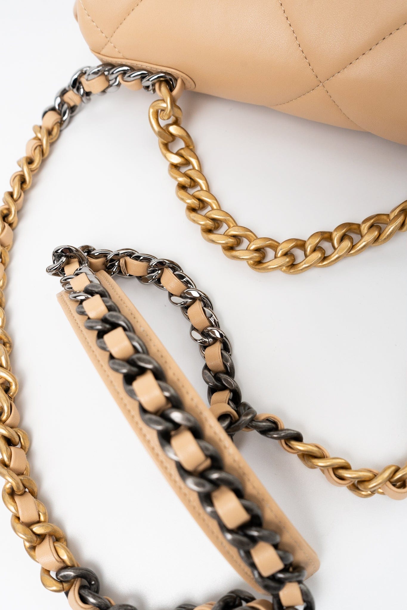 22C Beige Lambskin Quilted 19 Flap Small Mixed Hardware