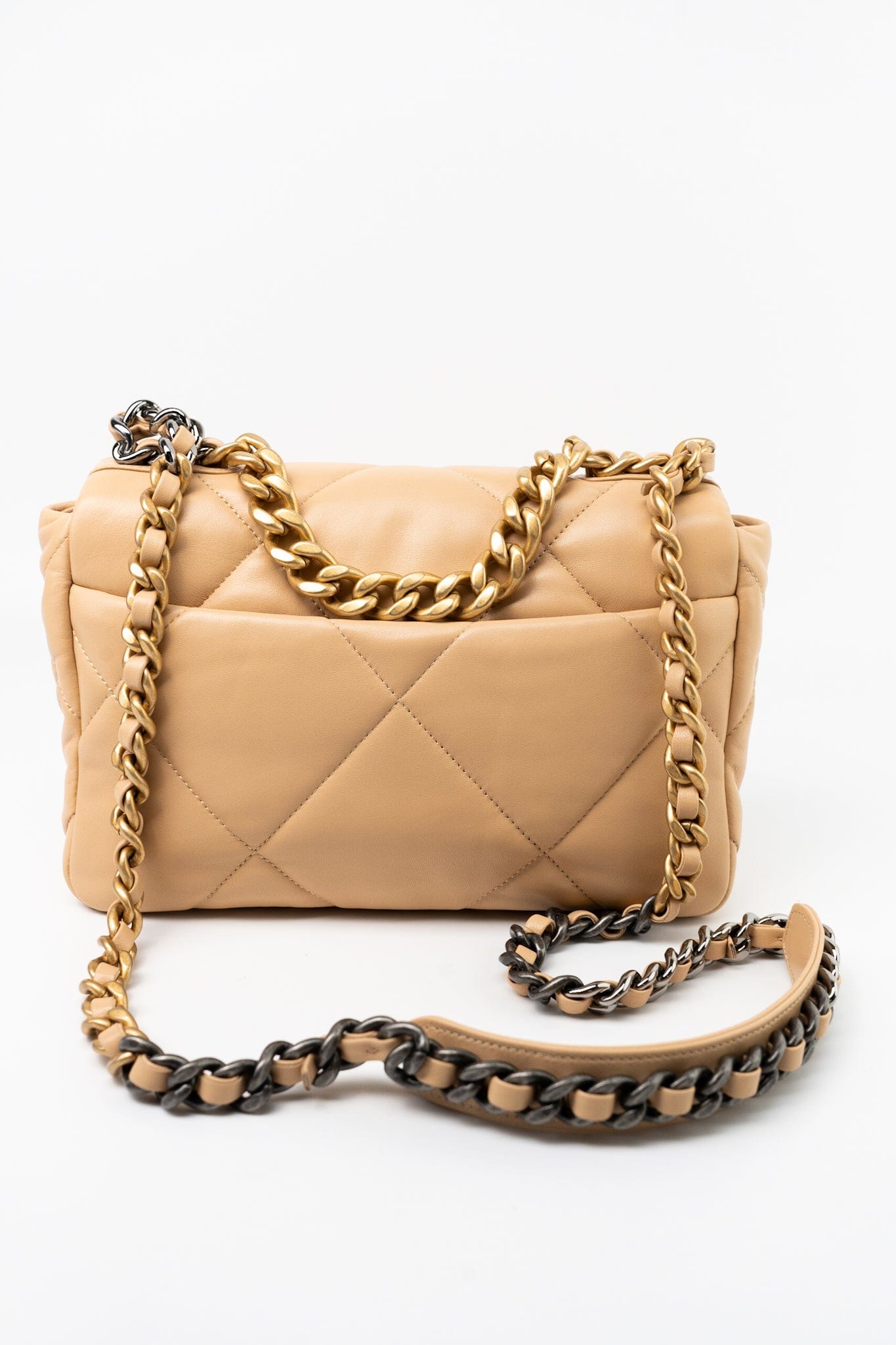 22C Beige Lambskin Quilted 19 Flap Small Mixed Hardware