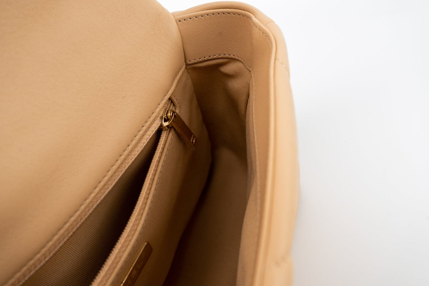 22C Beige Lambskin Quilted 19 Flap Small Mixed Hardware