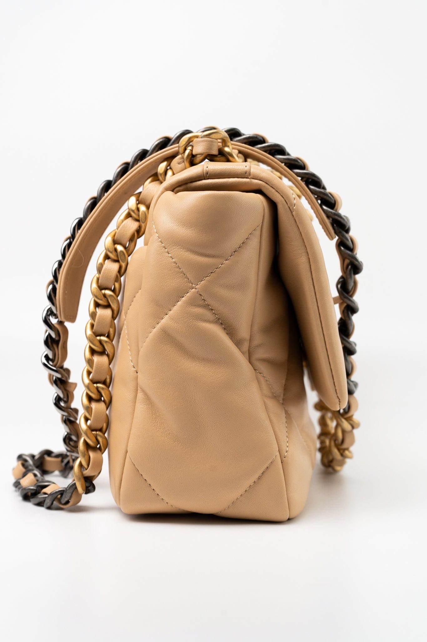 22C Beige Lambskin Quilted 19 Flap Small Mixed Hardware