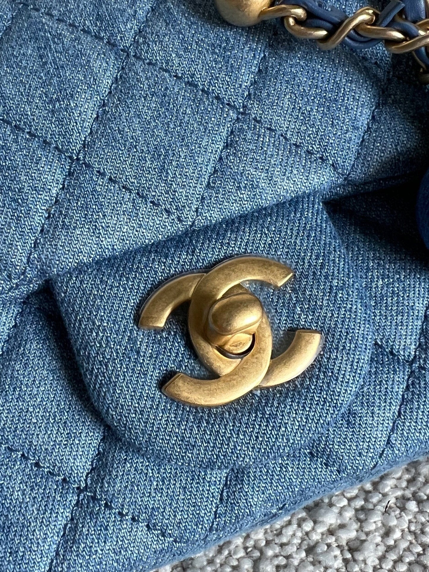 22C Blue Denim Pearl Crush Square Mini Flap AGHW