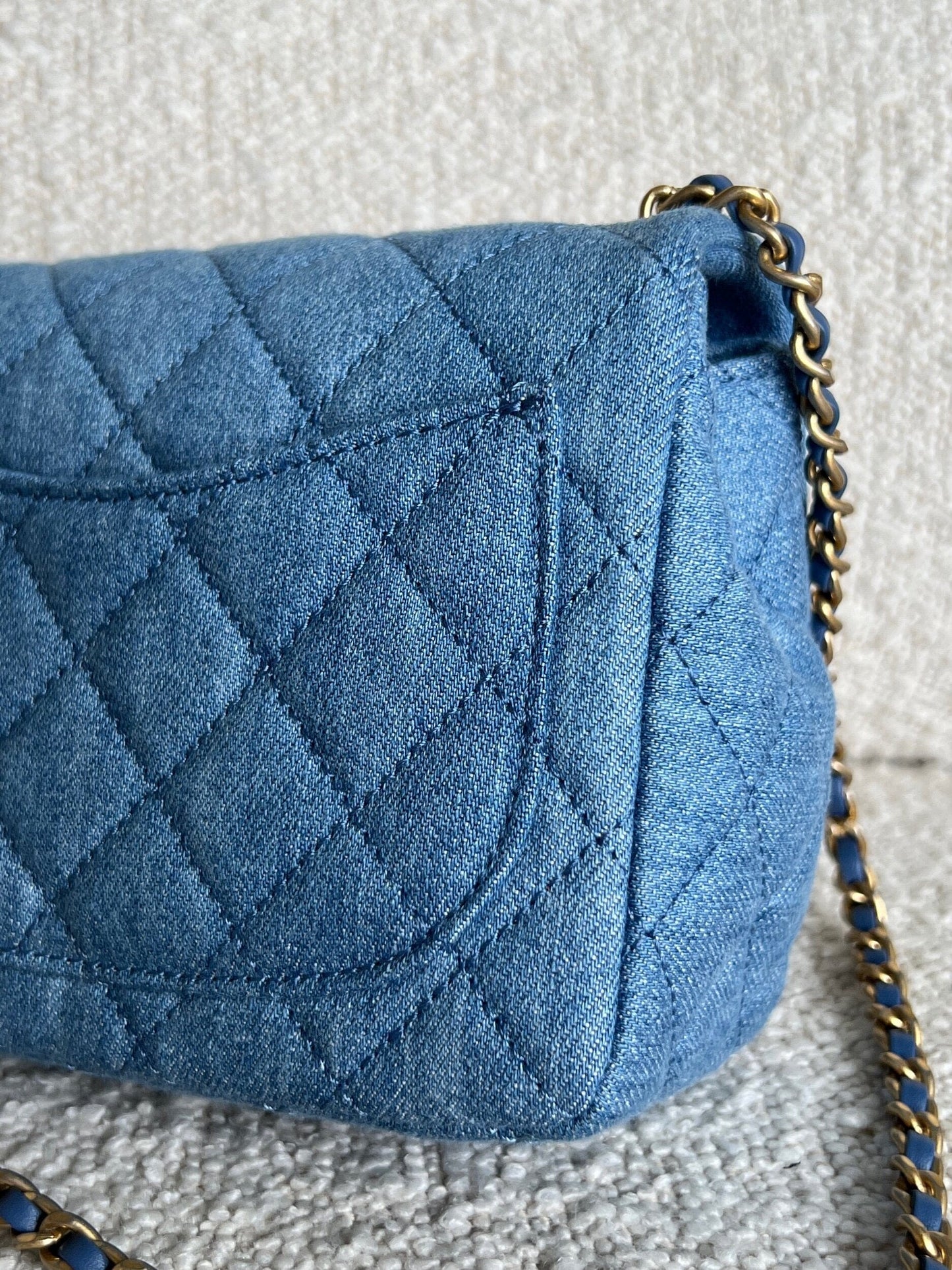 22C Blue Denim Pearl Crush Square Mini Flap AGHW
