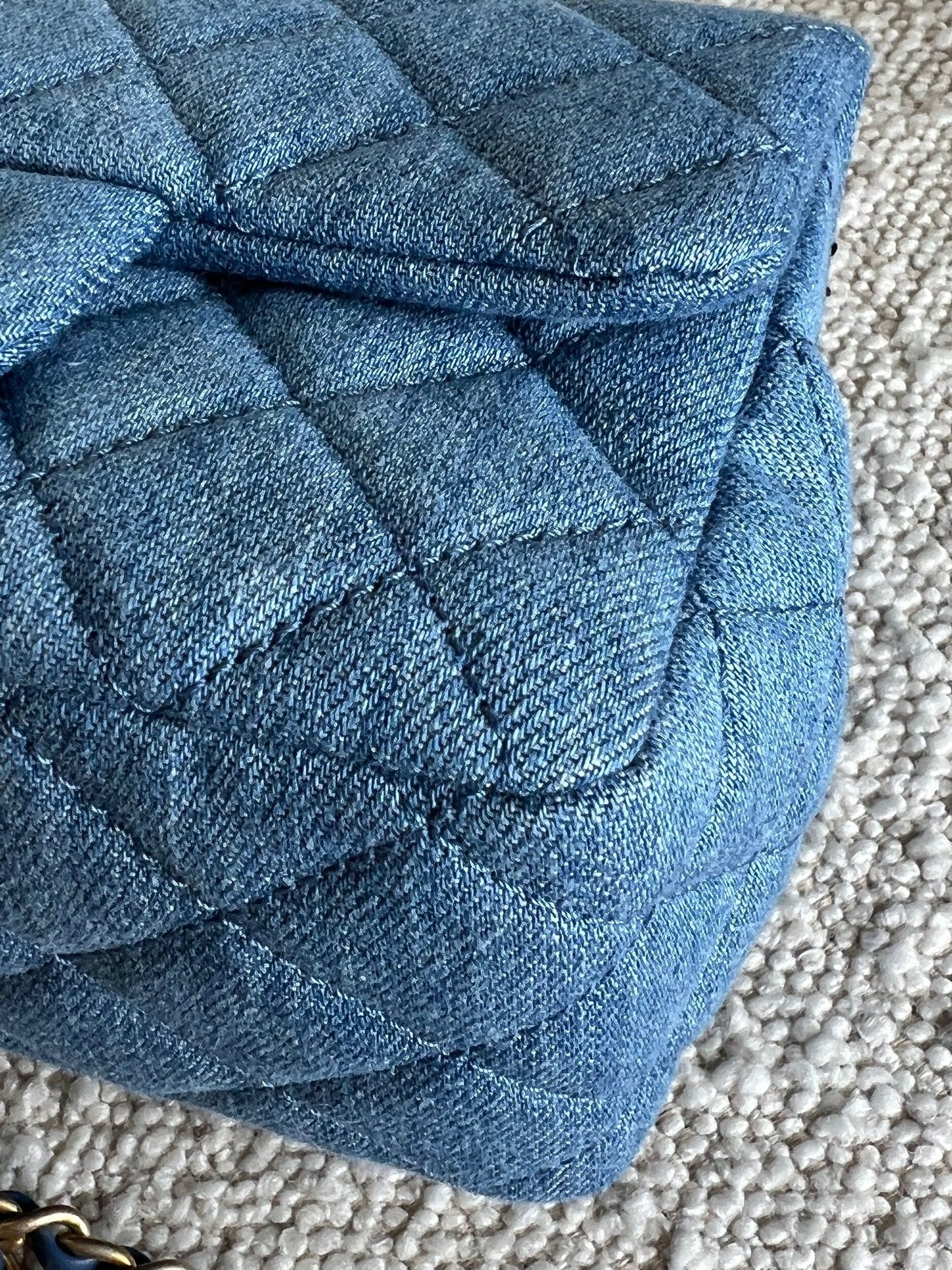 22C Blue Denim Pearl Crush Square Mini Flap AGHW