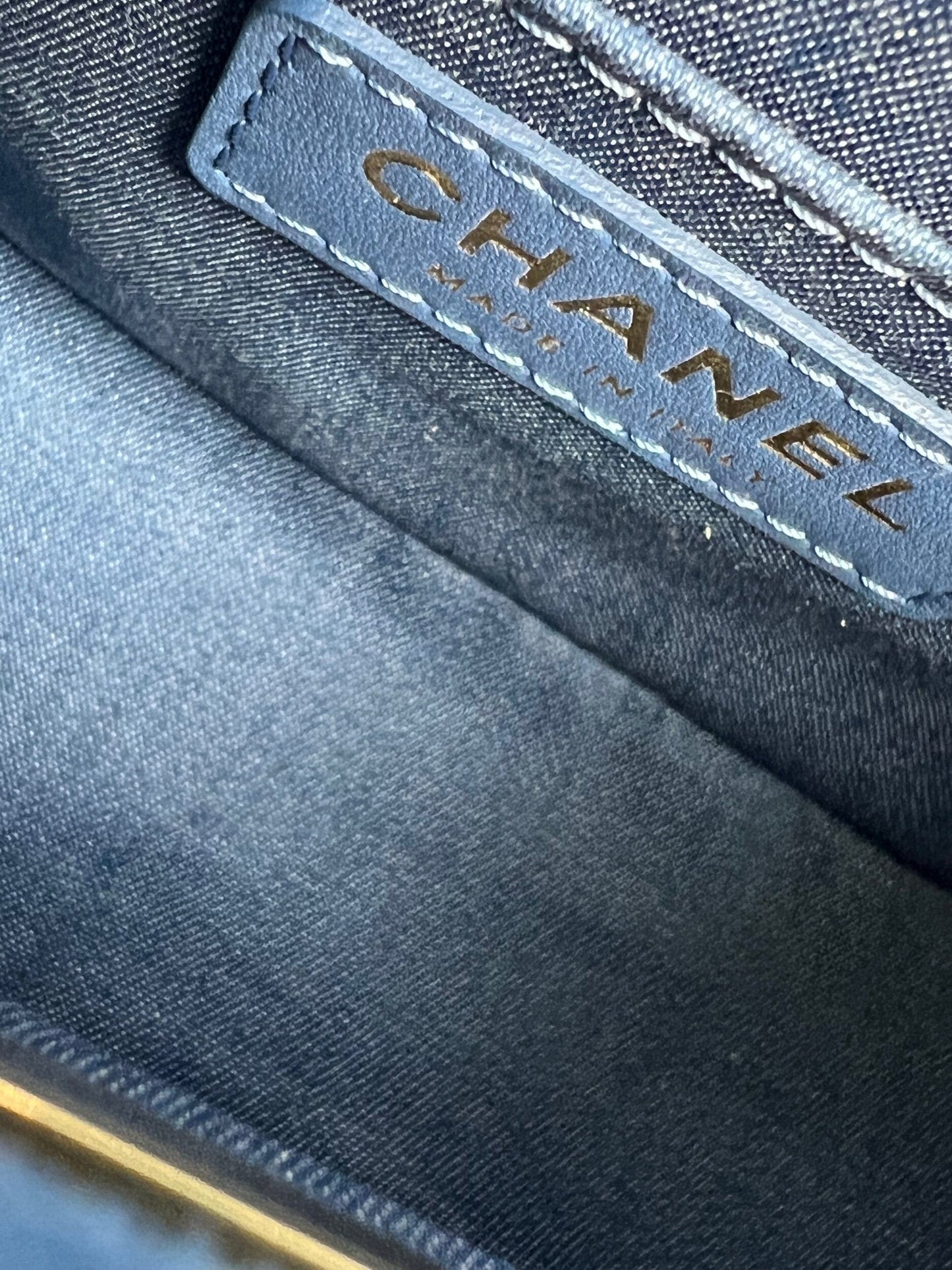 22C Blue Denim Pearl Crush Square Mini Flap AGHW