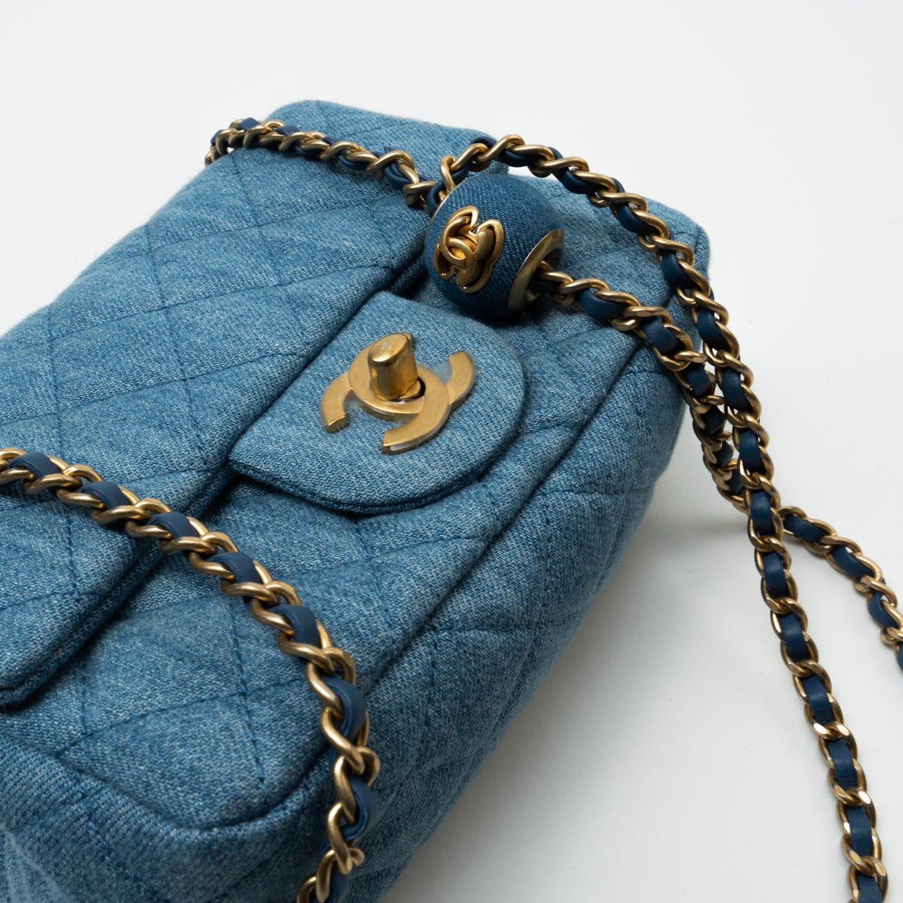 22C Blue Denim Pearl Crush Square Mini Flap AGHW