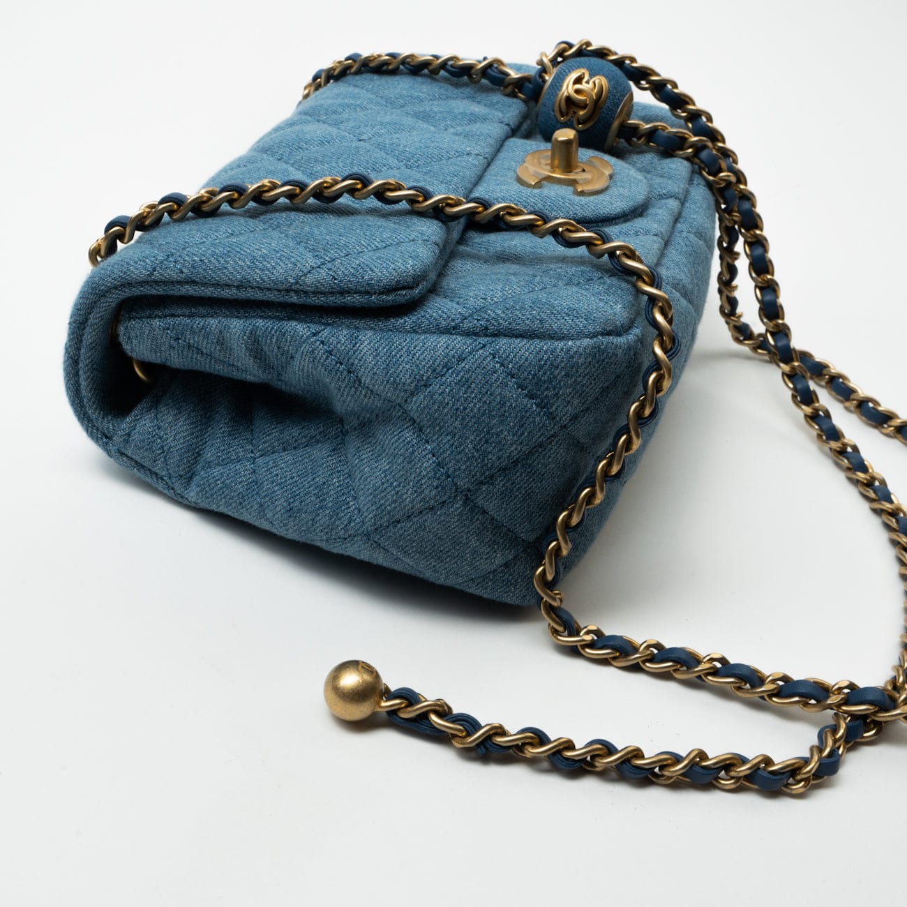 22C Blue Denim Pearl Crush Square Mini Flap AGHW