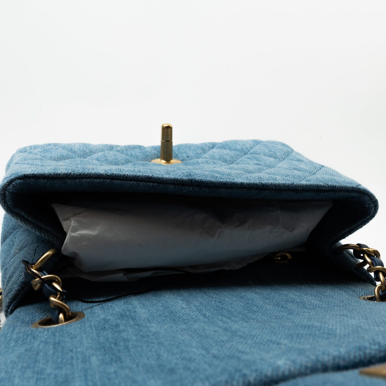 22C Blue Denim Pearl Crush Square Mini Flap AGHW