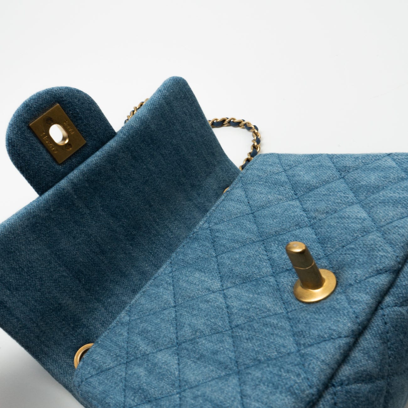 22C Blue Denim Pearl Crush Square Mini Flap AGHW
