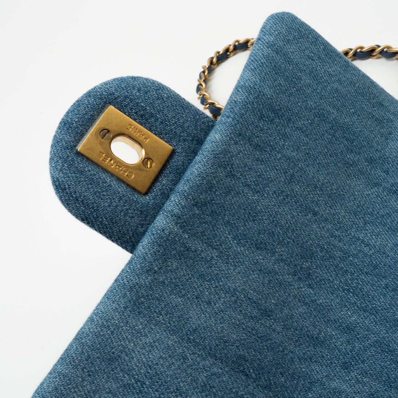 22C Blue Denim Pearl Crush Square Mini Flap AGHW