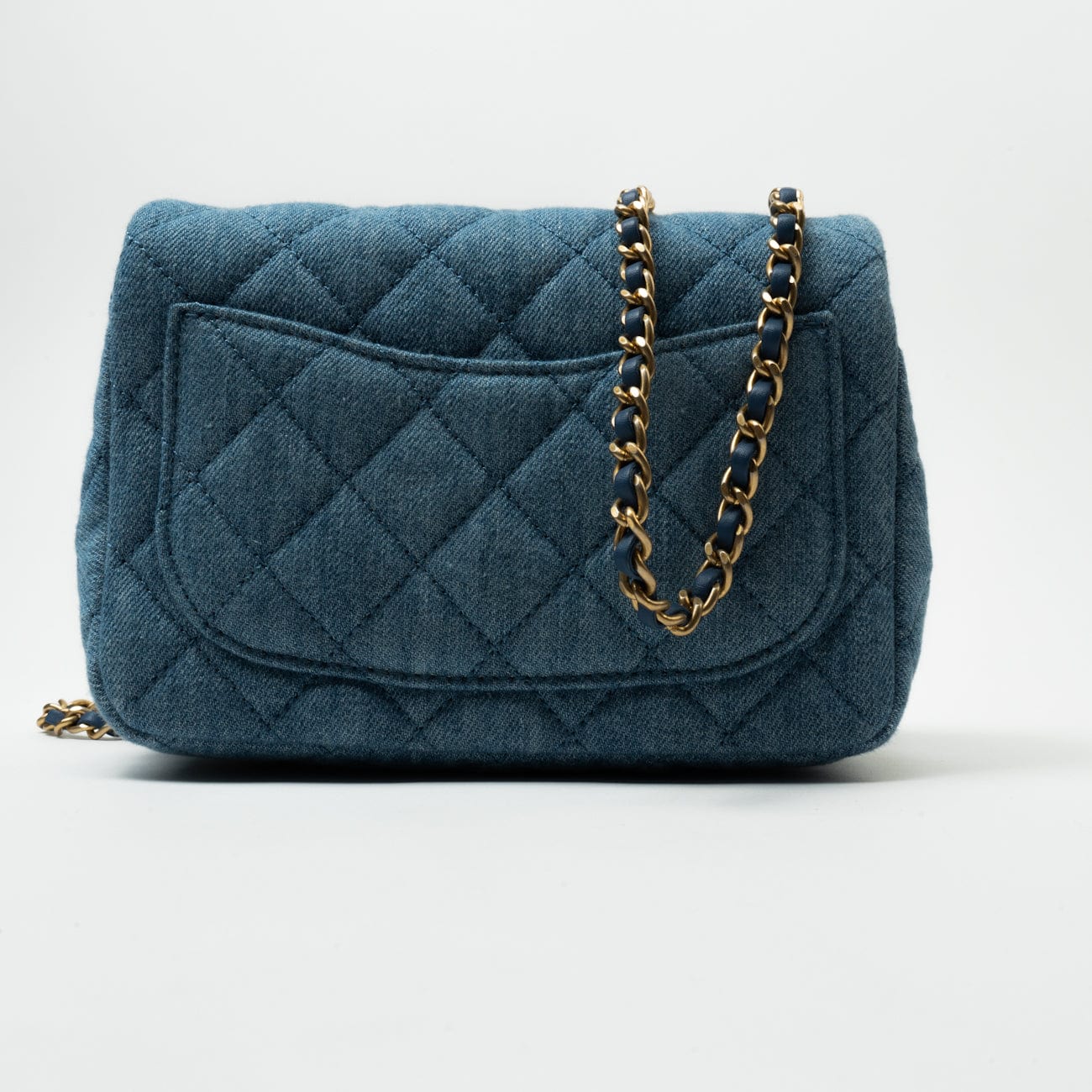 22C Blue Denim Pearl Crush Square Mini Flap AGHW