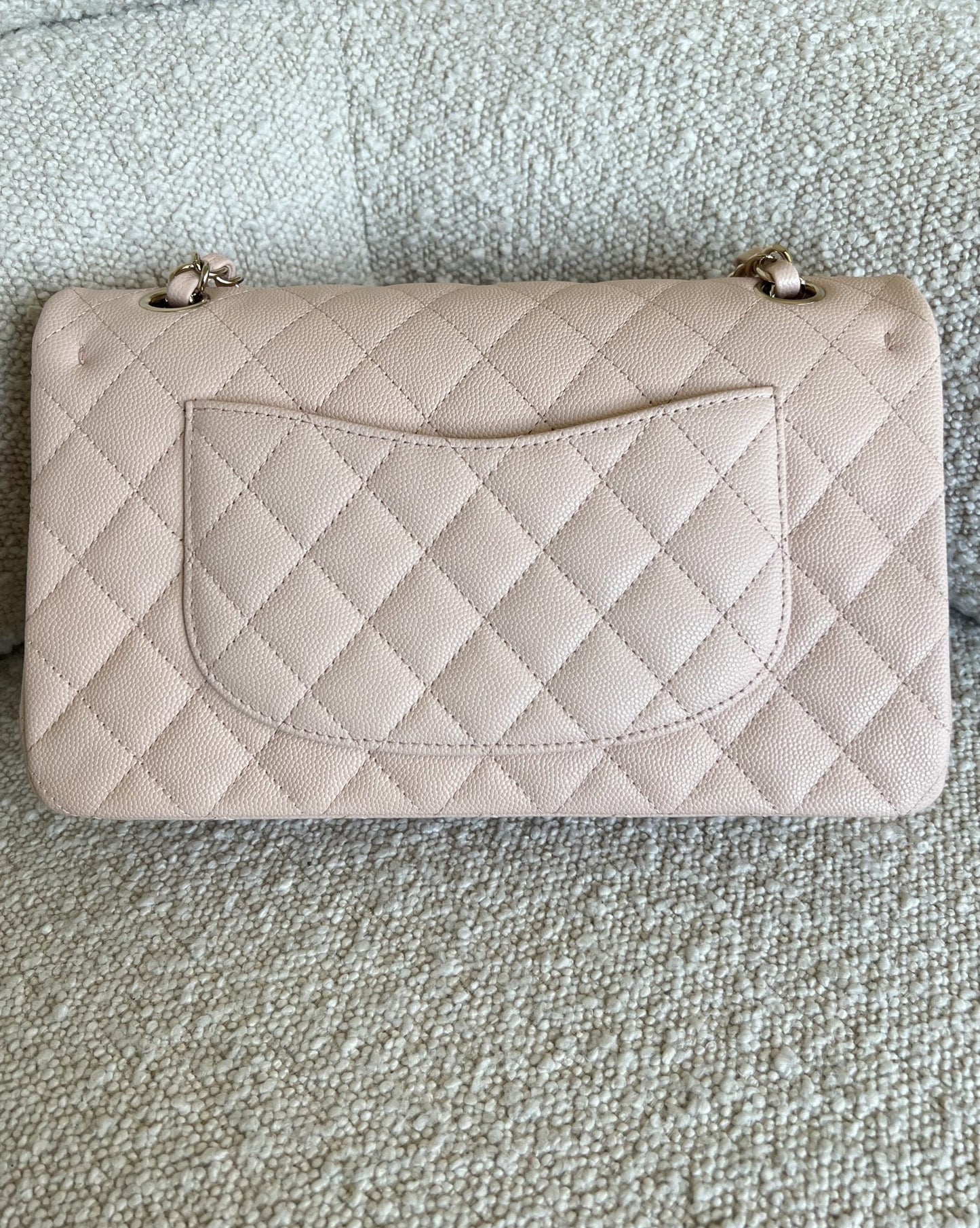 22C Light Beige Caviar Quilted Classic Flap Medium LGHW