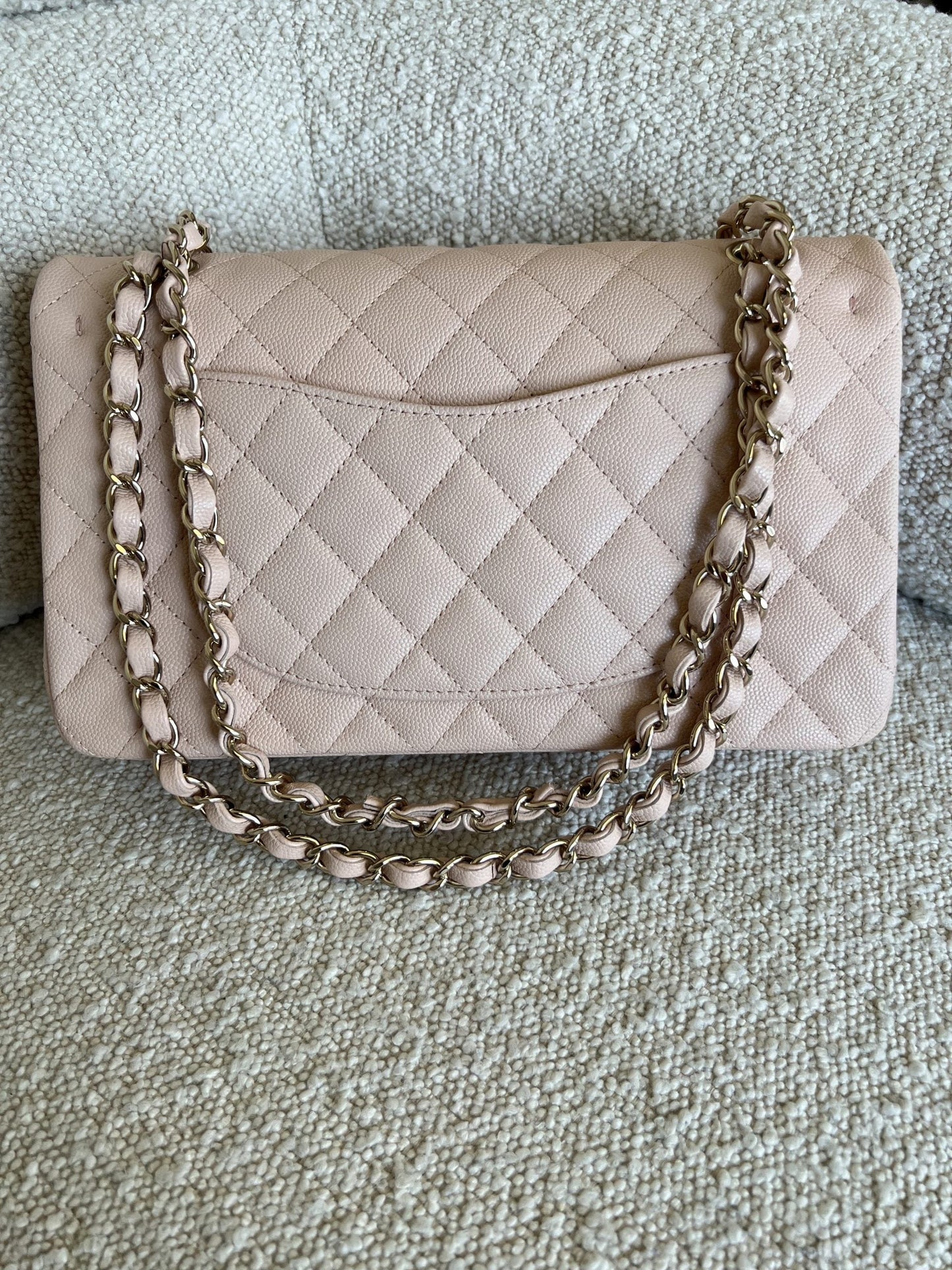 22C Light Beige Caviar Quilted Classic Flap Medium LGHW