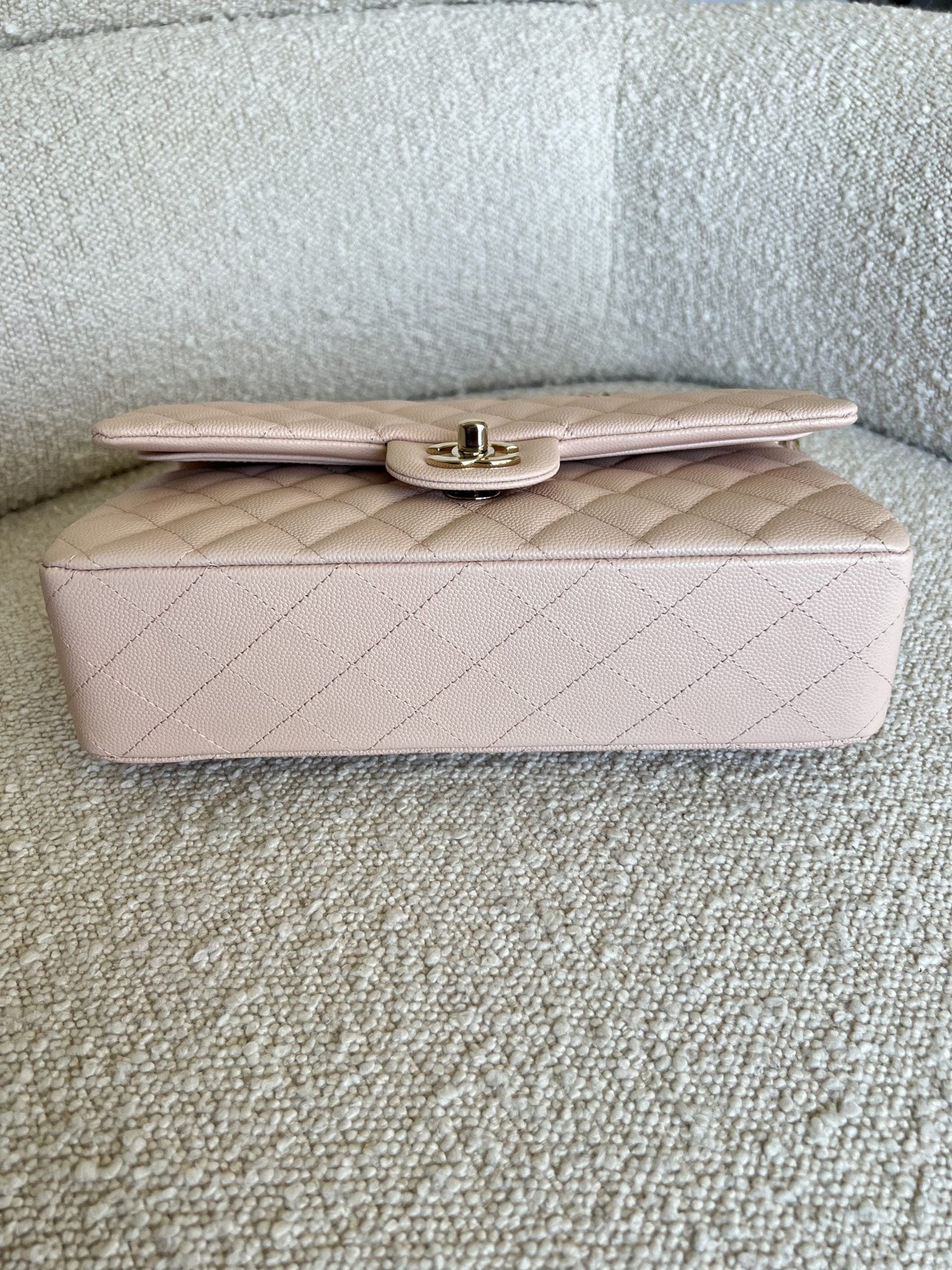 22C Light Beige Caviar Quilted Classic Flap Medium LGHW