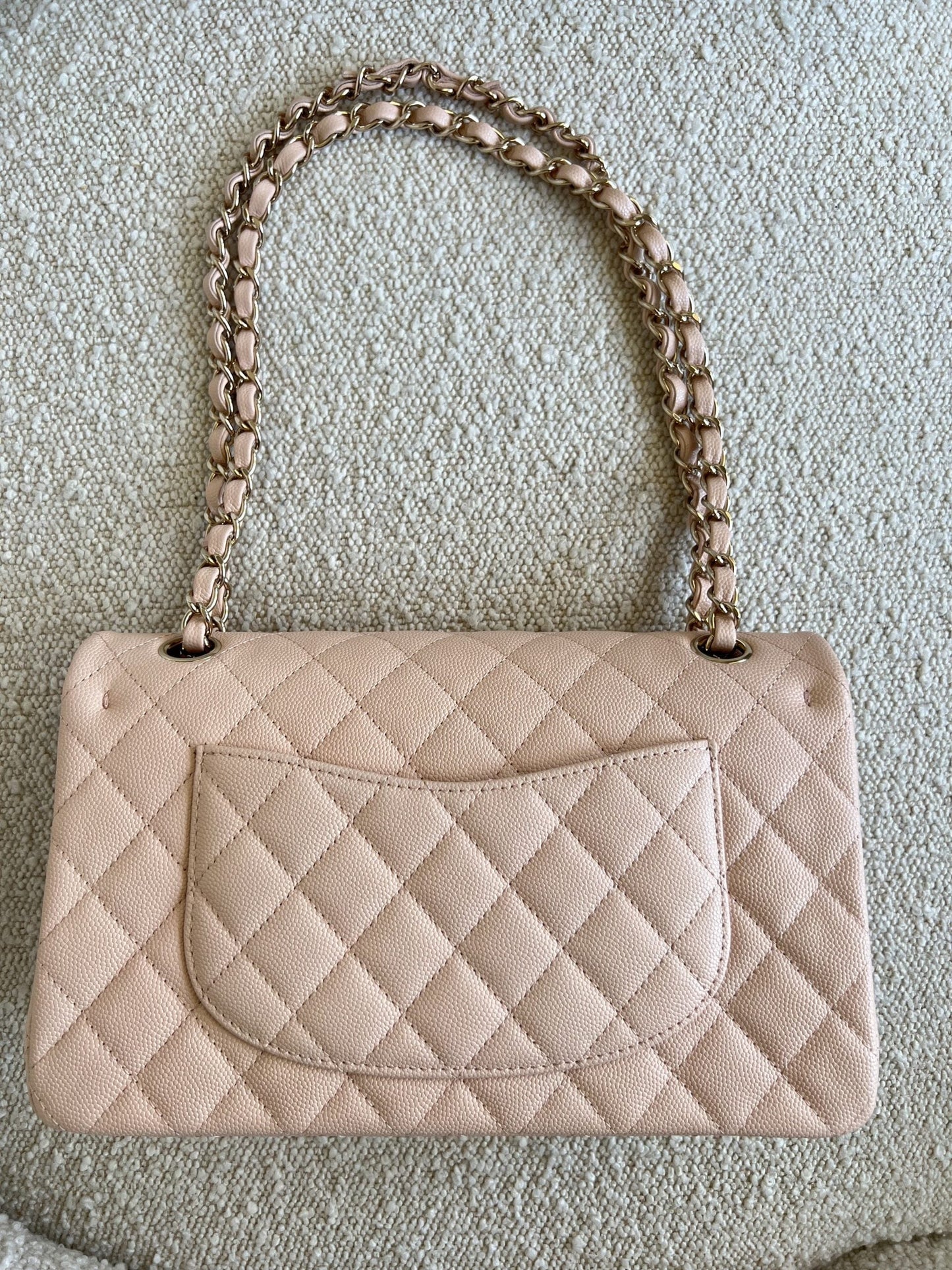22C Light Beige Caviar Quilted Classic Flap Medium LGHW