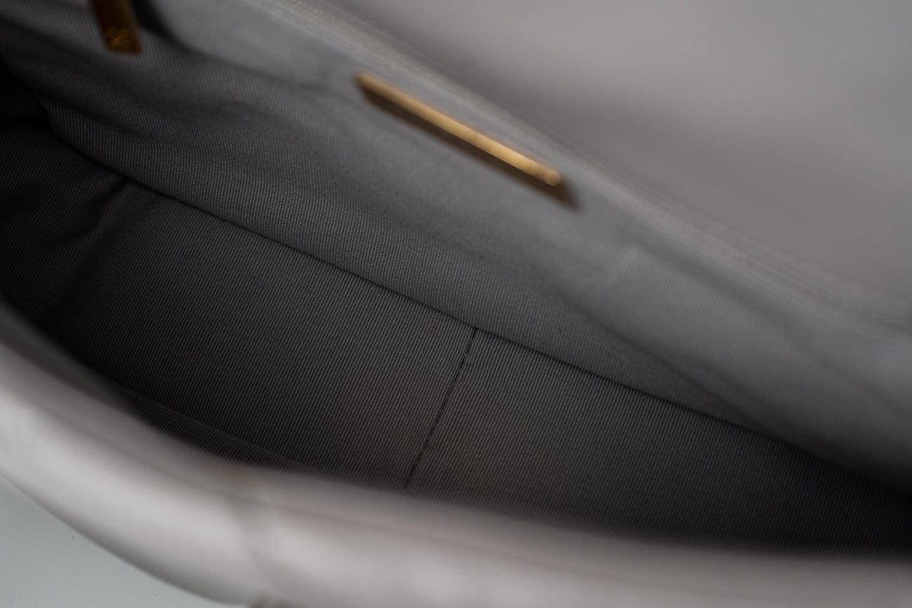 22C Light Grey Lambskin Quilted 19 Flap Small