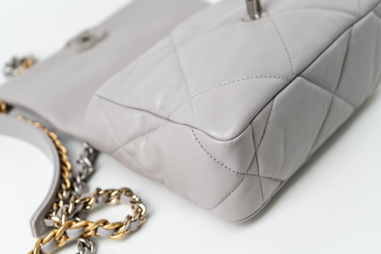 22C Light Grey Lambskin Quilted 19 Flap Small