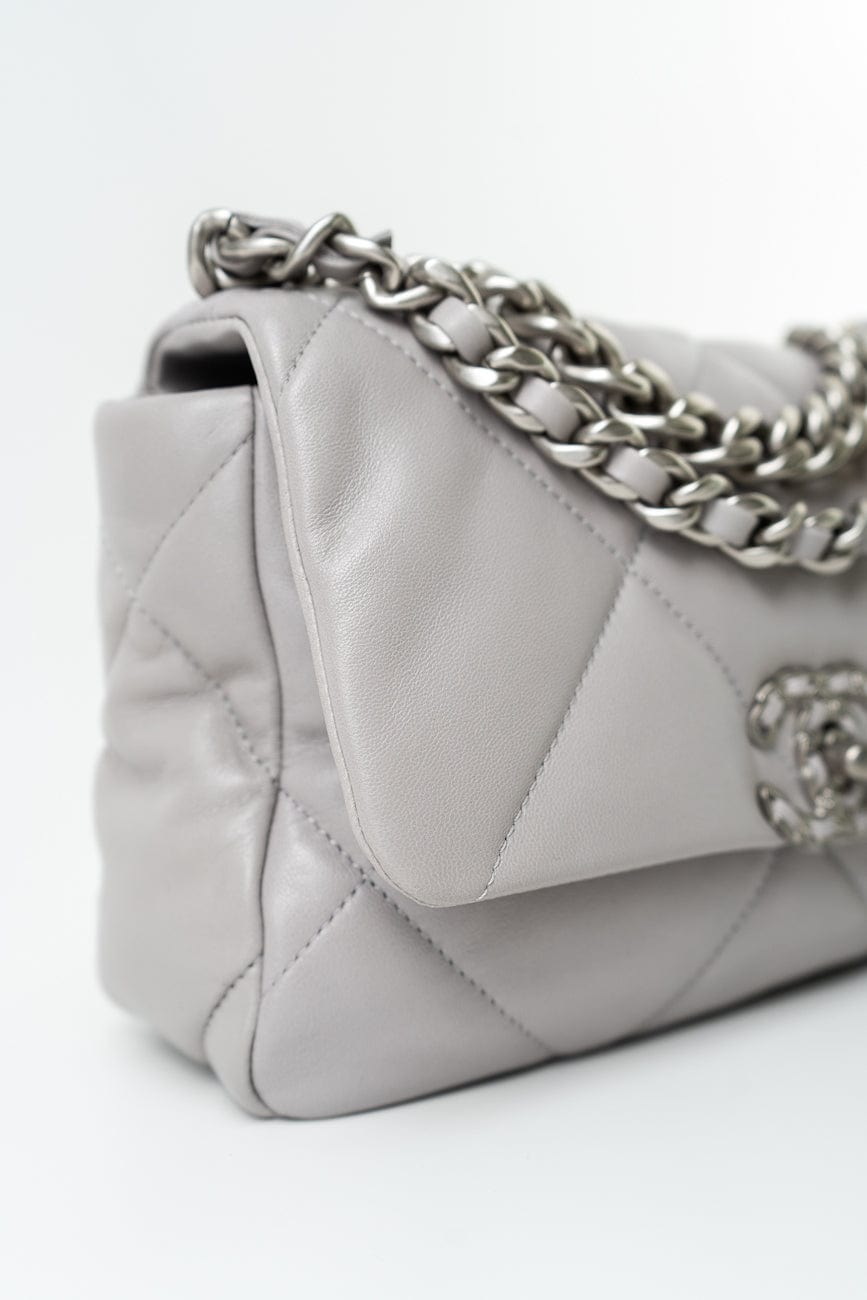 22C Light Grey Lambskin Quilted 19 Flap Small